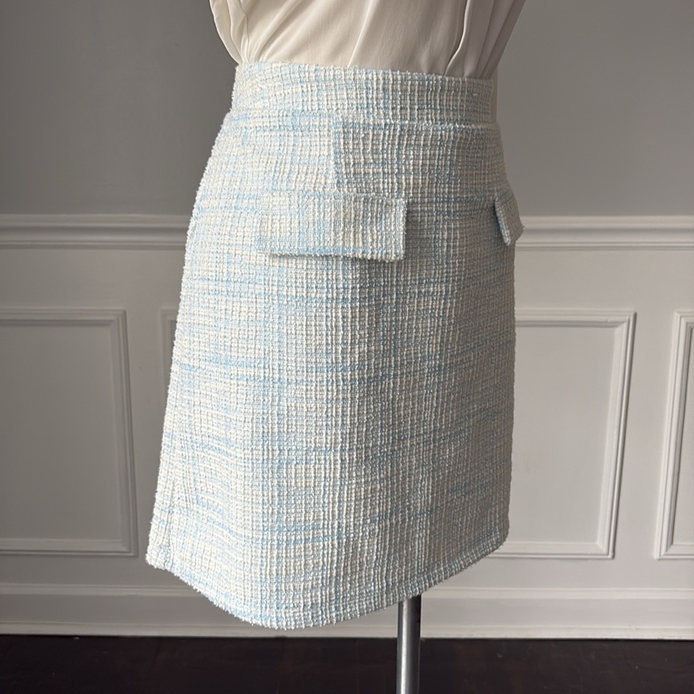 Cable & Gauge Light Blue Tweed Mini Skirt Front Flap Pockets NWT - Picture 4 of 8